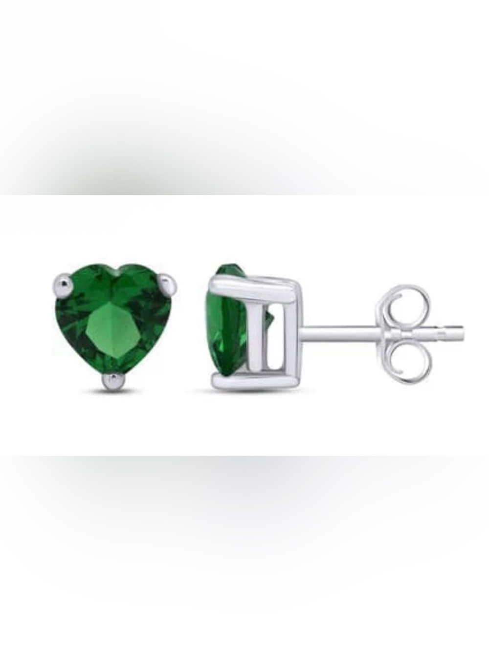 6MM Emerald Green CZ Heart-Shaped Stud Earrings In Solid 925 Sterling Silver